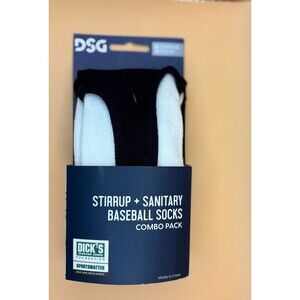 DSG 'STIRUP + SANITARY' BOYS SMALL 13K-4Y' WHITE AND NAVY BASEBALL SOCKS